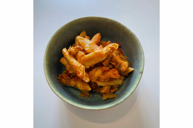Comfortfood: pasta arrabiata met baconblokjes
